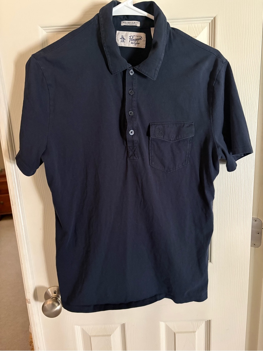 Original Penguin Men's Navy Short-Sleeve Polo with Chest Pocket